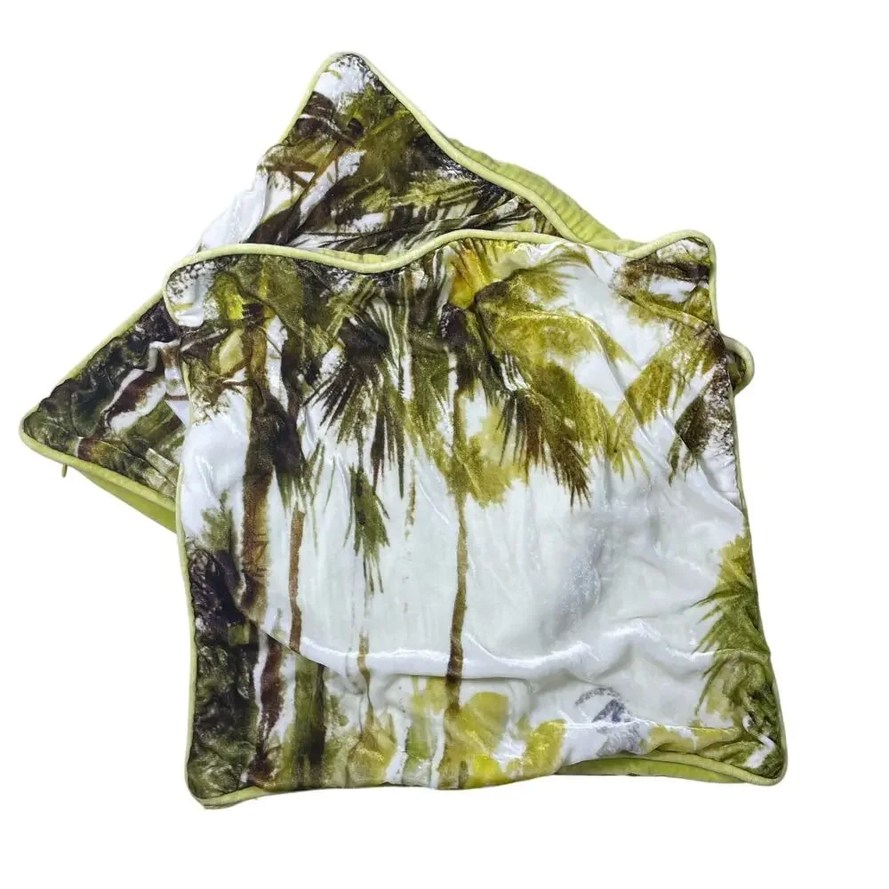 Arhaus Green & White Palm Tree Print Silk Blend Velour Pillow Covers - Fit 18x18